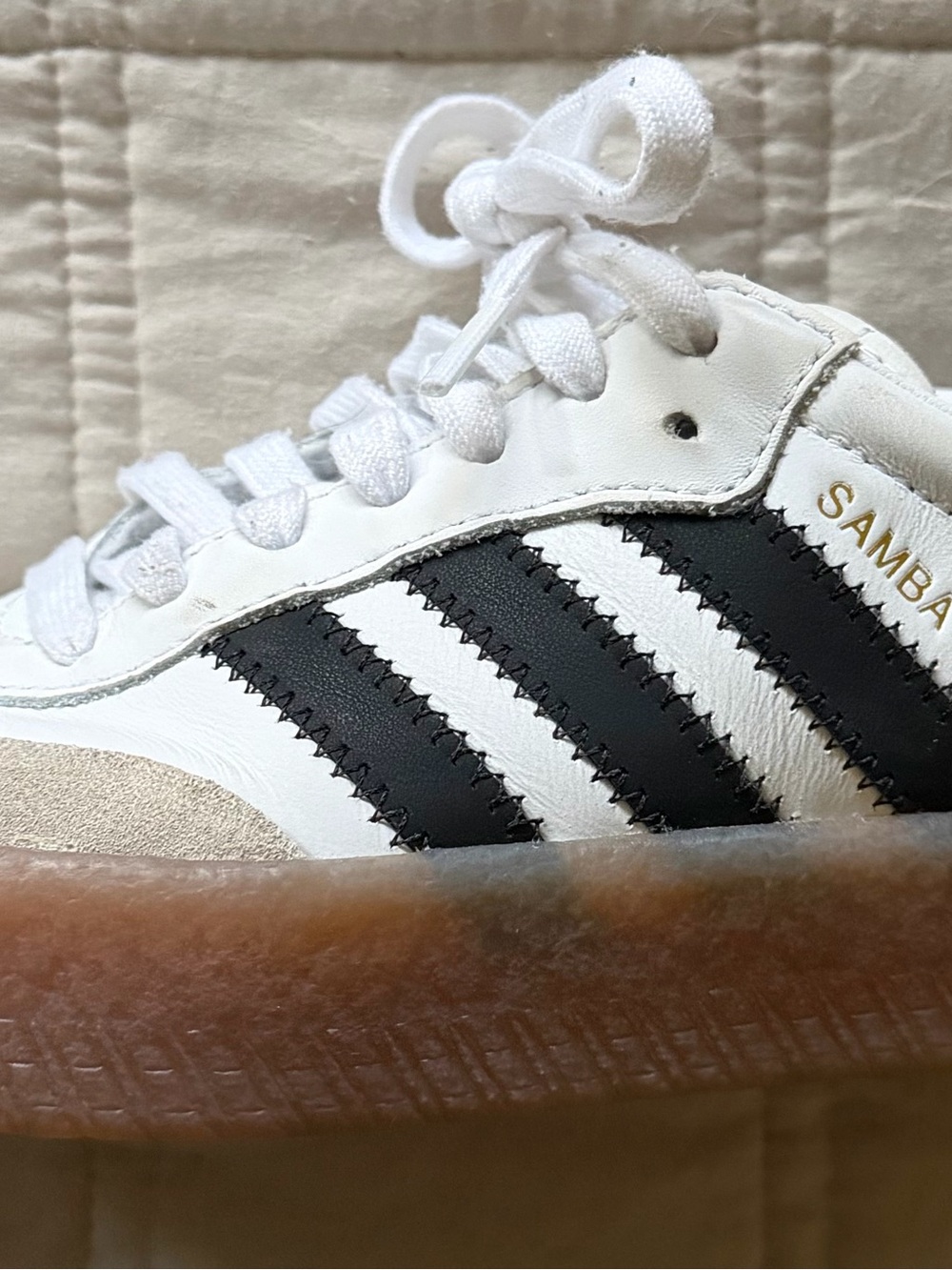 adidas Sambas White Sneakers with Black Stripes and Gum Sole - Picture 4 of 4